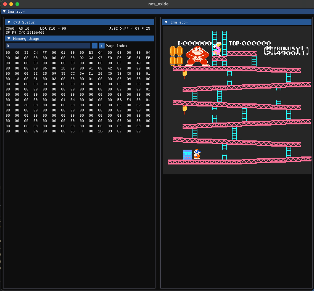 Donkey Kong running in the NES Oxide emulator