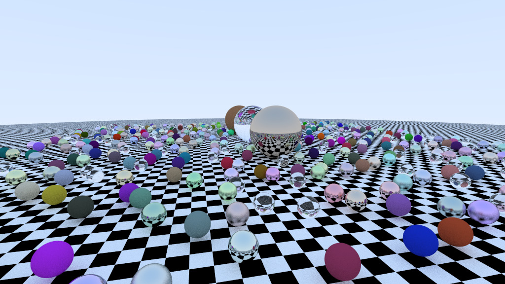 A ray-traced scene demonstrating different sphere materials